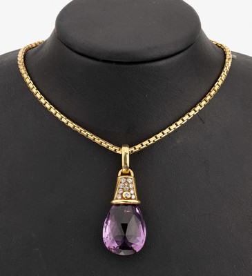 Image 18 kt Gold Amethyst-Brillant-Anhänger, GG 750/000, facett. Amethyst ca. 35.0 ct, ...