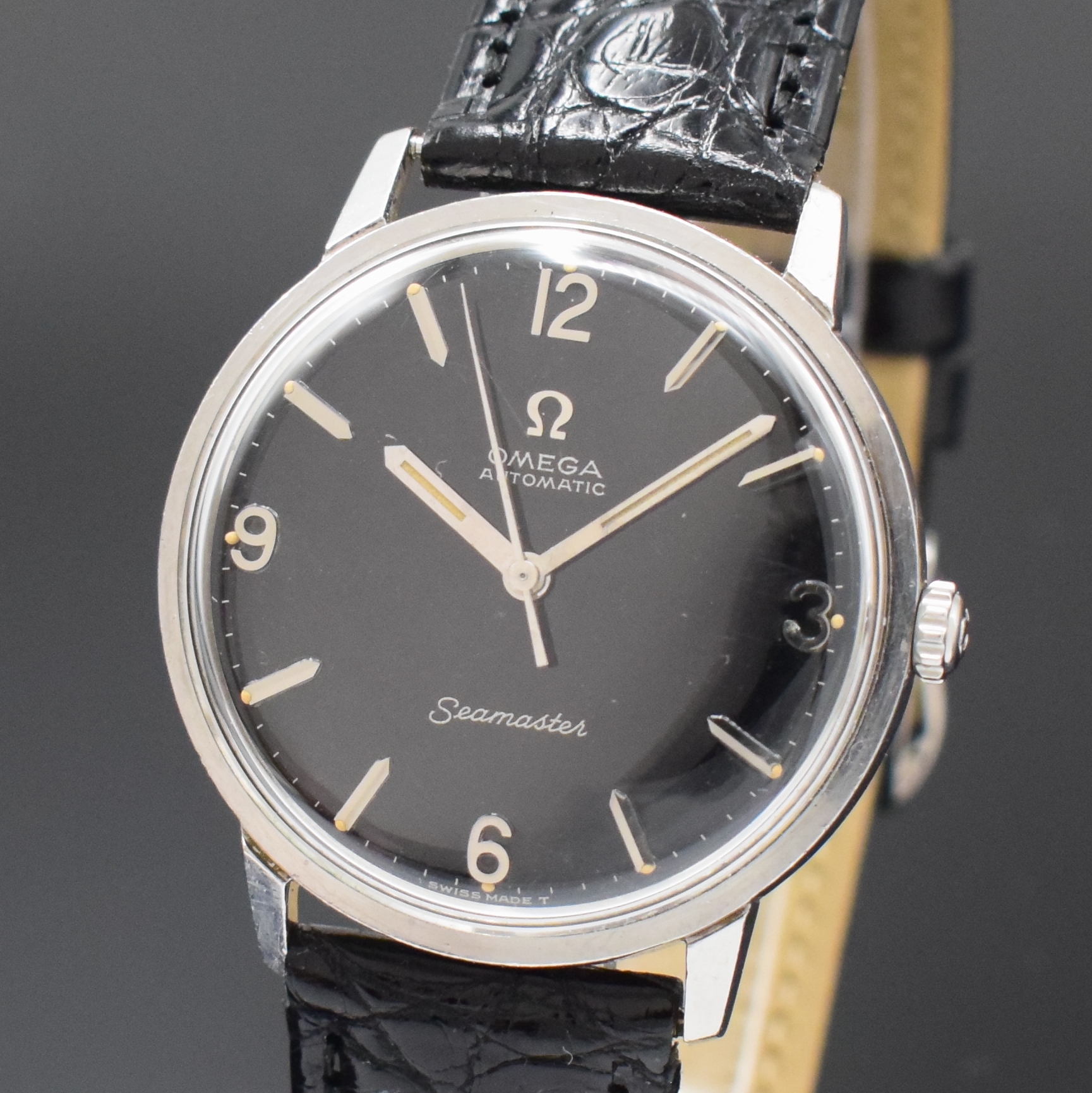 Detail a: OMEGA Seamaster Referenz 165.001 Armbanduhr mit seltenem schwarzen original Zifferblatt,Schweiz um 1964, Automatik, 2-tlg. Stahlgeh., Boden m. ...