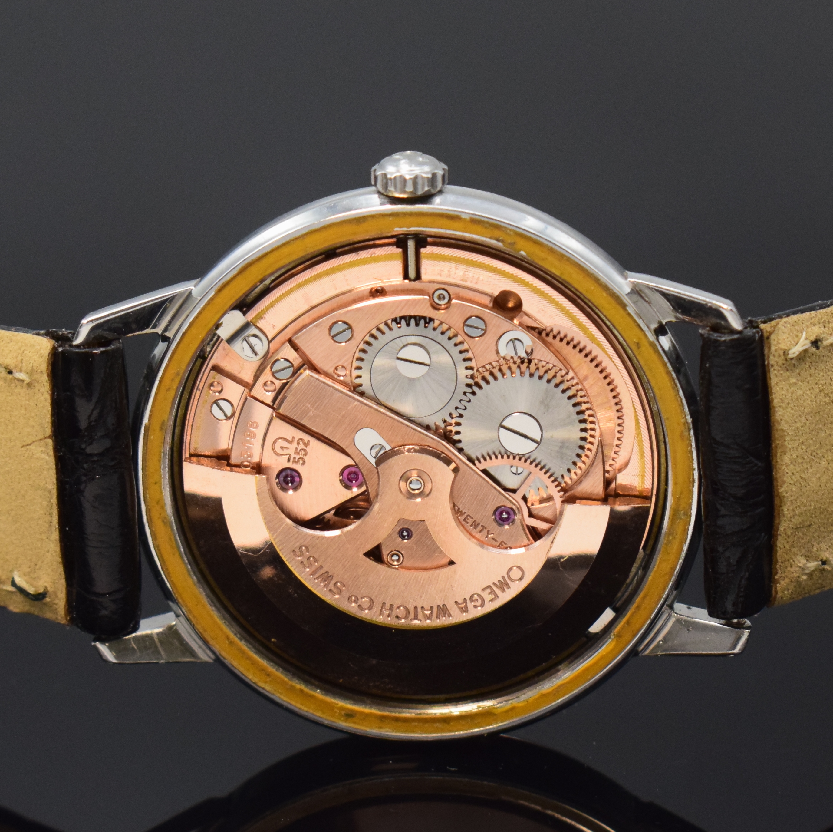 Detail d: OMEGA Seamaster Referenz 165.001 Armbanduhr mit seltenem schwarzen original Zifferblatt,Schweiz um 1964, Automatik, 2-tlg. Stahlgeh., Boden m. ...