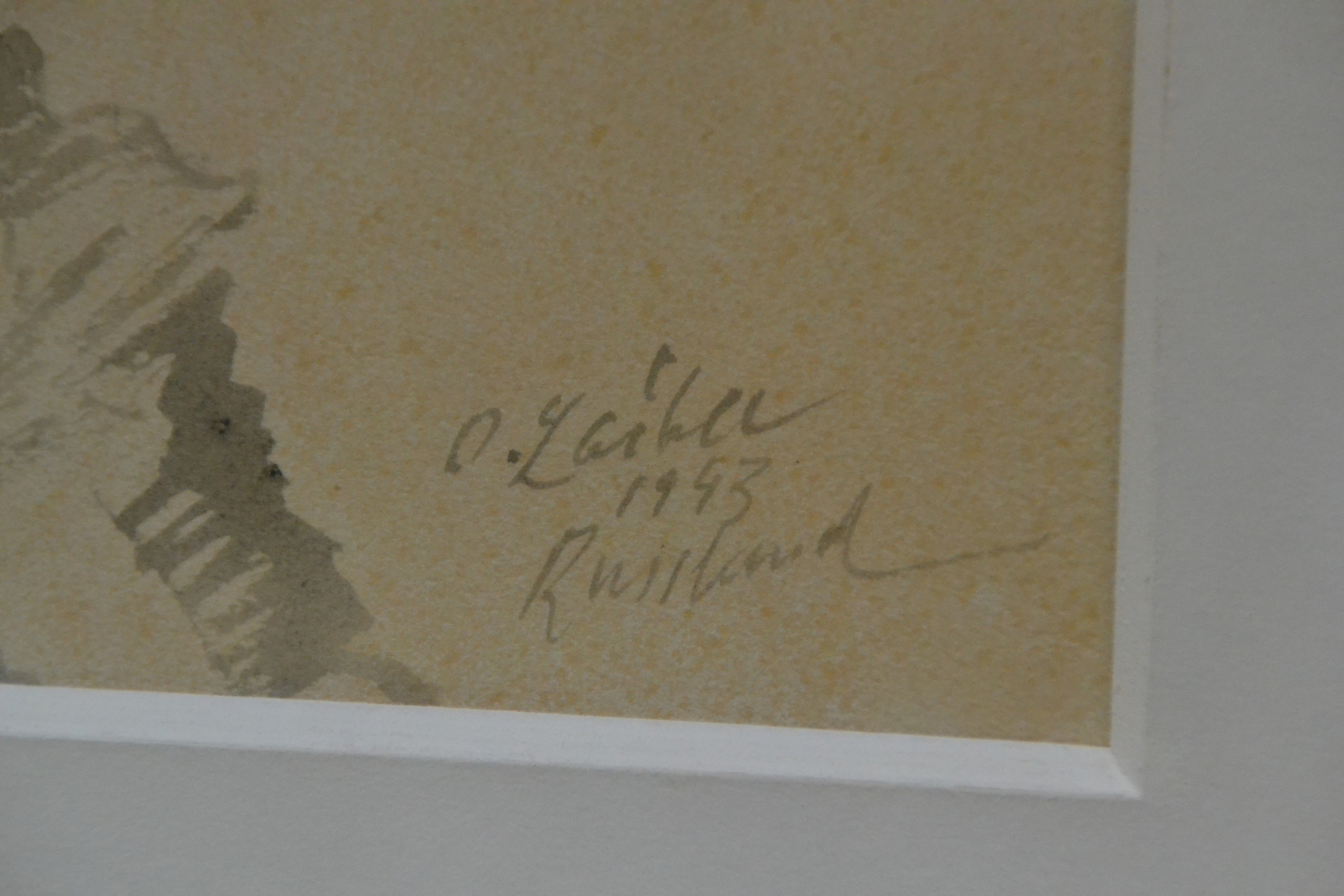 Detail d: Otto Laible, 1891 Karlsruhe bis 1962, 2 Aquarelle/Gouache, 2 Repros: 1. Aquarell, Russland 1943, signiert, bet., PP-Ausschnitt 31 x 47 cm, R., 2. ...