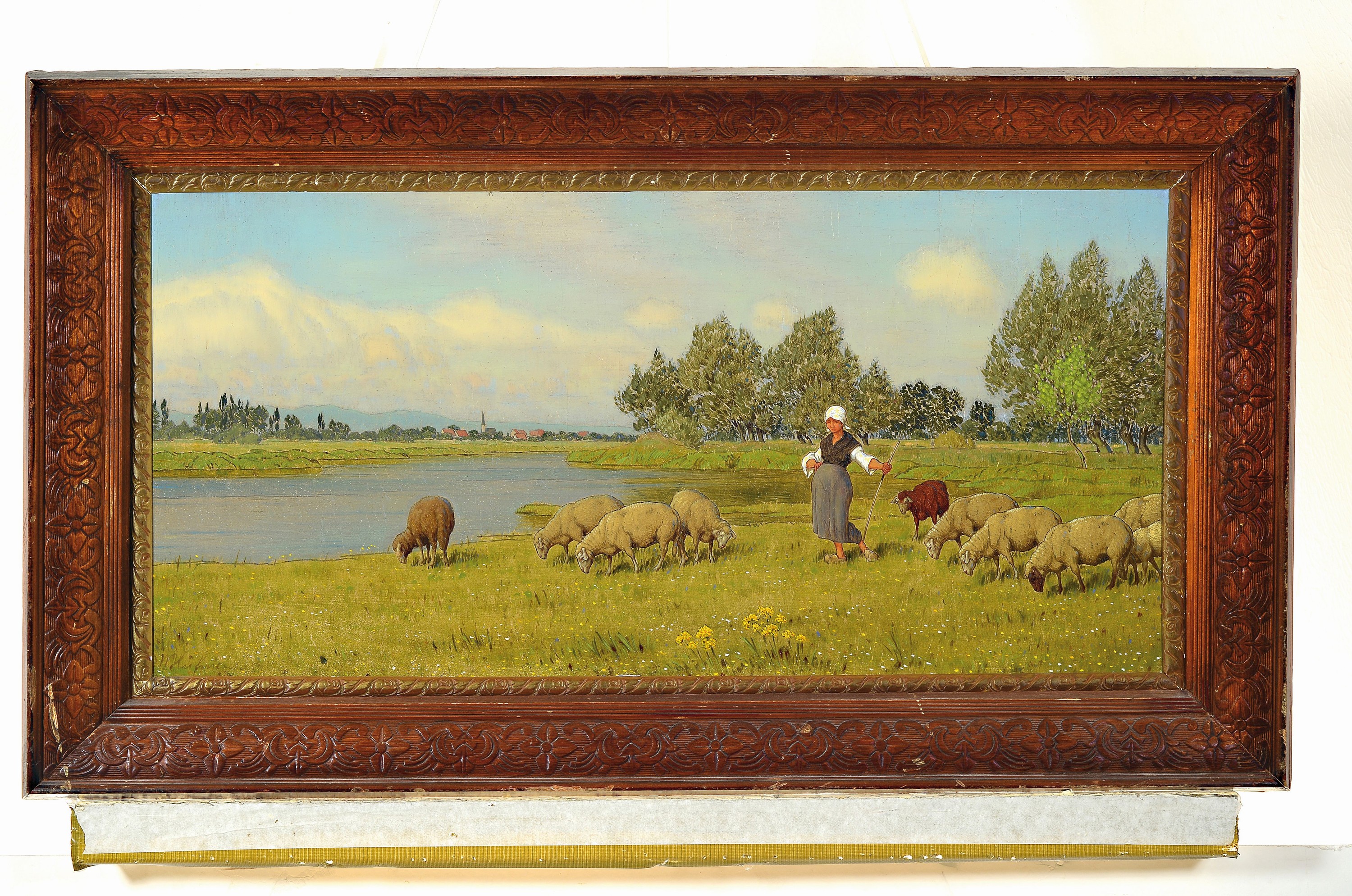 Wilhelm Hoffmeier, 1881 Osnabrück - Karlsruhe, Studium an der KA Karlsruhe, Meisterschüler von Julius Bergmann, Sommerlandschaft mit junger Hirtin ...