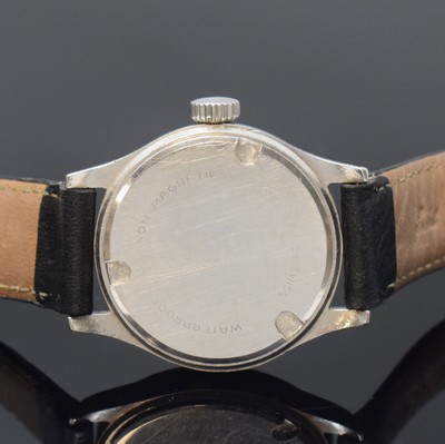 26797232c - LONGINES Tre Tacche gents wristwatch in steel, Switzerland around 1942, manual winding, stepped case, screwed down case back, winding crown later, silvered dial patinated, luminous numerals and -hands, constant second at 6, nickel plated movement calibre 12.68Z with fausses cotes decoration, 15 jewels, movement mounting has to be replaced, reference in case back not legible, diameter approx. 35 mm, condition 3
