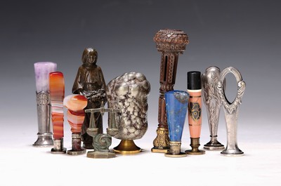 Image Eleven seals, around 1880/20s, including a turned and carved wooden handle; Metal with ...