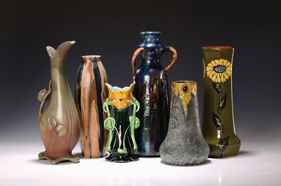 Image 6 Art Nouveau vases, around 1900, ceramics, including Unis France, hairy cracked, H. 25.5 ...