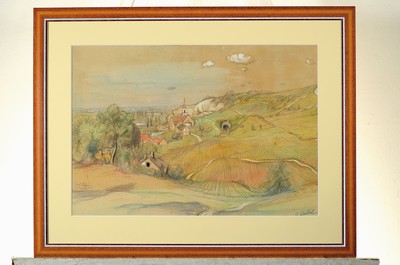 26797291l - Otto Laible, 1891 Karlsruhe until 1962, 2 watercolors/gouache, 2 reproductions: 1st watercolor, Russia 1943, signed, bet., PP cutout 31 x 47 cm,frame , 2nd gouache, bet. Village Istein, signed, approx. 36 x 52 cm PP cutout, frame, 3rd Place Pigalle and market scenes, reproductions, 1 x hand signed, approx. 21 x 59 and 31 x 47 cm PP cutouts, both framed