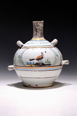 Image Canteen, France, 18th century, faience, cream-colored body, white glazed, colored ...