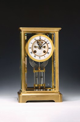 Image Table clock with visible escapement and mercury compensation pendulum, France, around ...