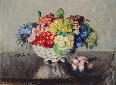 Image Elly Arnheim, 1877 Dresden-1945, Still life with flowers in a white porcelain basket, ...