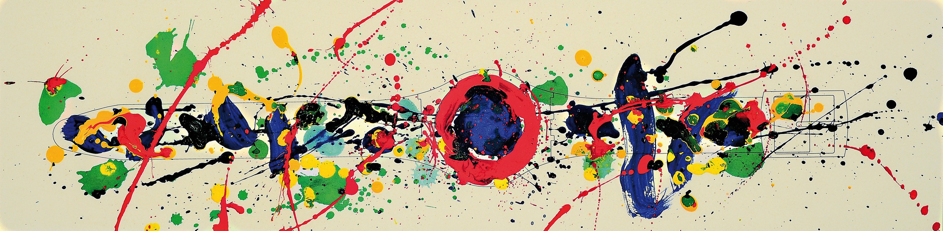 Sam Francis, 1923-1994, Entwurf zu Swatch- Uhr von 1992, Farblithographie, ca. 77x20cm, u.Gl., R.