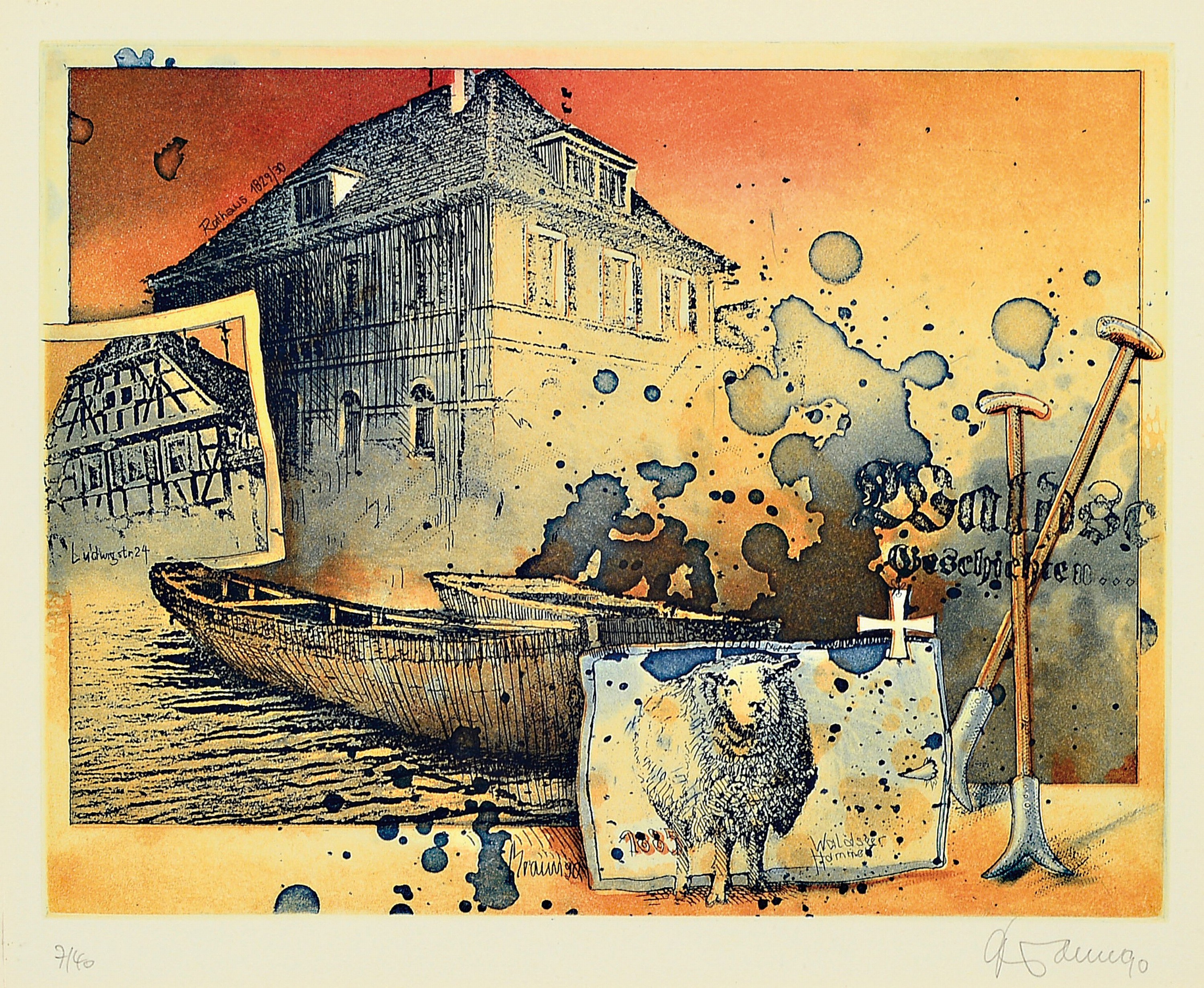 Jürgen Braun, geb. 1947 Mannheim, Waldsee Geschichten, Farbaquatintaradierung, sign. und num. 7/40, ca. 18x24cm, PP, u.Gl., R. ca. 40x43cm, mehrfach ...