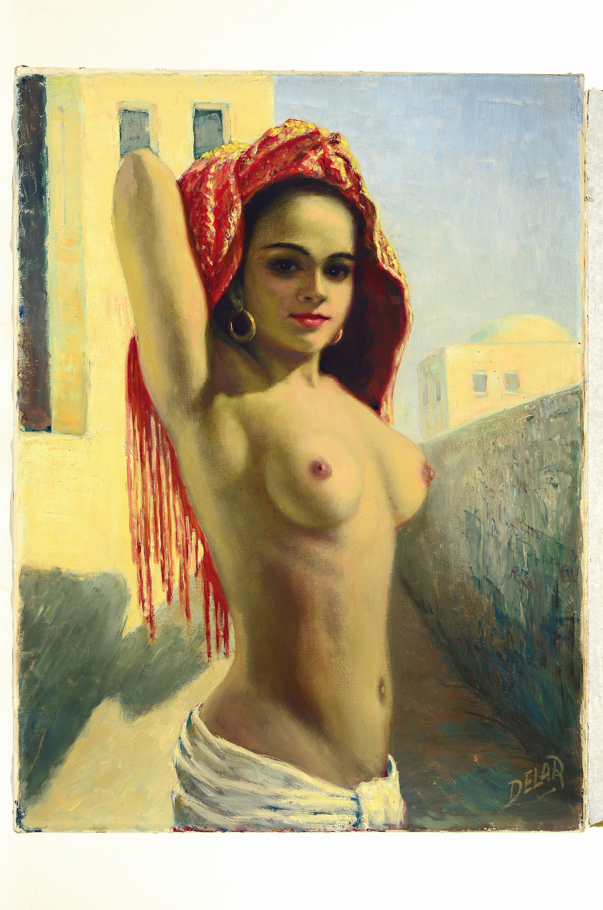 Detail k: Delar, Maler der Mitte des 20. Jh., weiblicher Halbakt, Öl/Lwd, rechts unten signiert, ca. 80x60cm