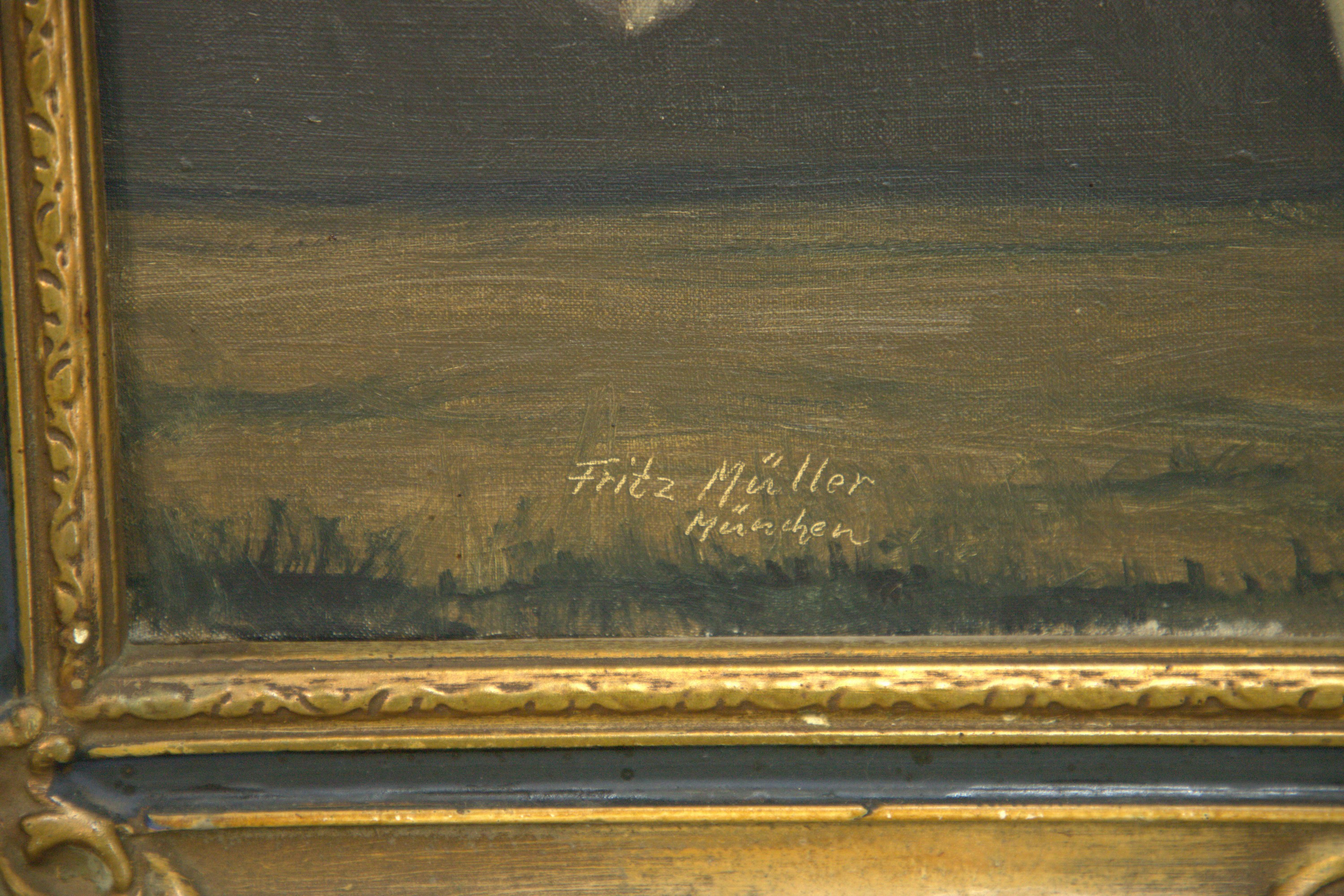 Detail a: Fritz Müller, 1879-1957, Mondscheingeiger, Öl/Lwd, links unten signiert und bez. München, ca. 60x50cm, R. ca. 77x67cm