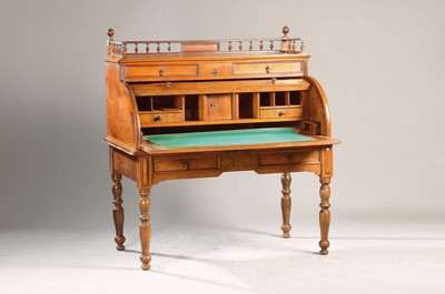 Image Roll top desk, probably France, around 1880/1900, walnut veneer, extendable writing ...