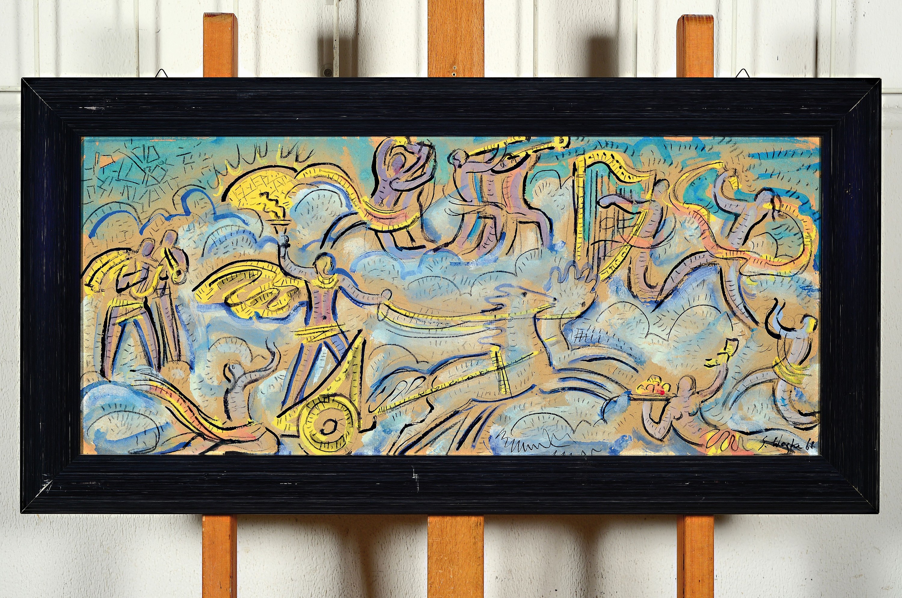 Detail k: Erich Waske, 1889 Berlin-1978, Im Olymp, Gouache auf Karton, re. u. sign. und dat. 68, ca. 30x68cm, R.