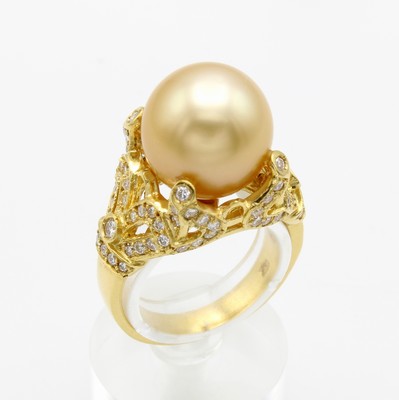 Image Ring mit Südseezuchtperle und Brillanten, GG 750/000, champagnerfarb. Perle in ...