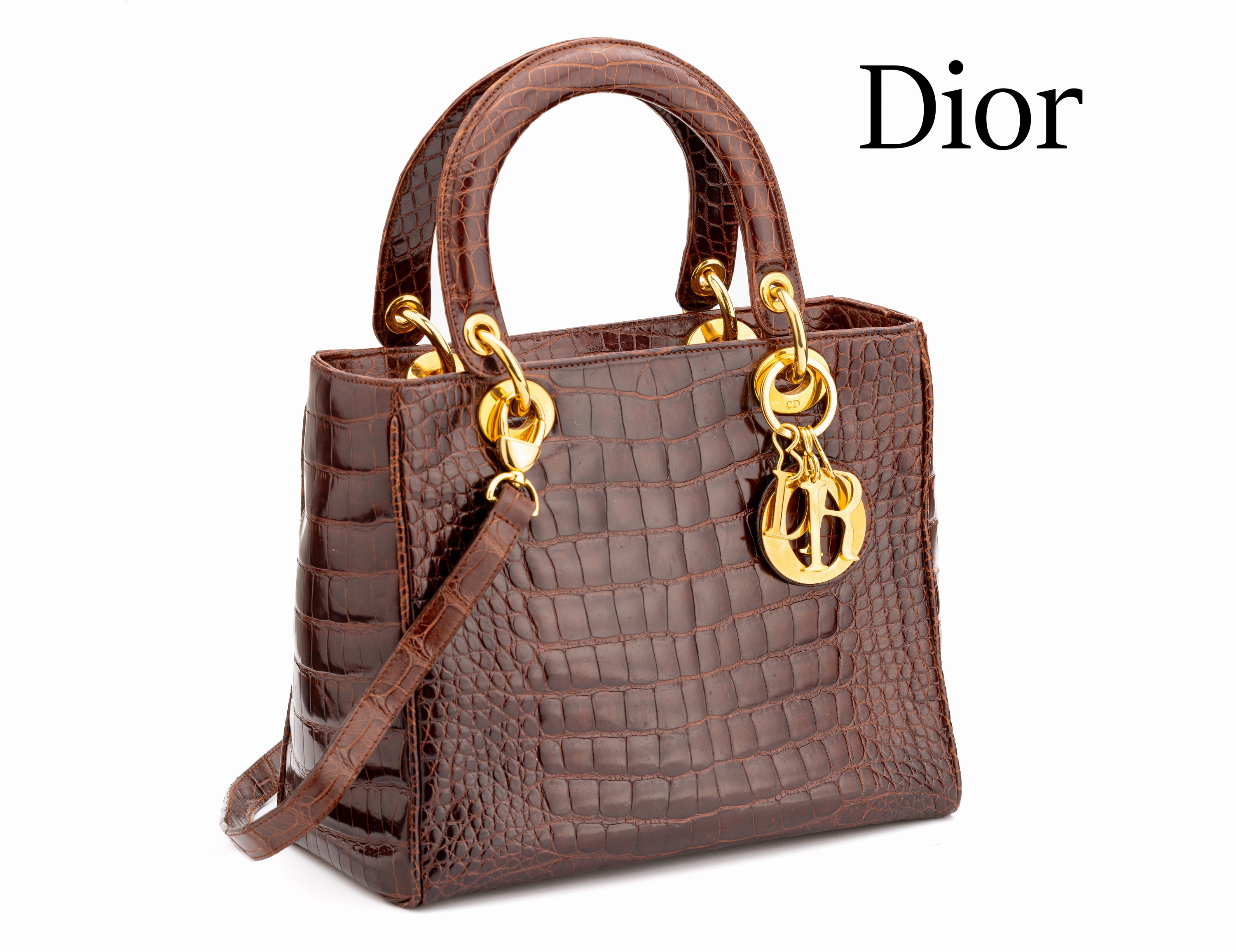 CHRISTIAN DIOR Krokoledertasche, "Lady Dior Gold", 1994 designed von Gianfranco Ferre und im Folgejahr Prinzessin Diana angeboten, braunes ...