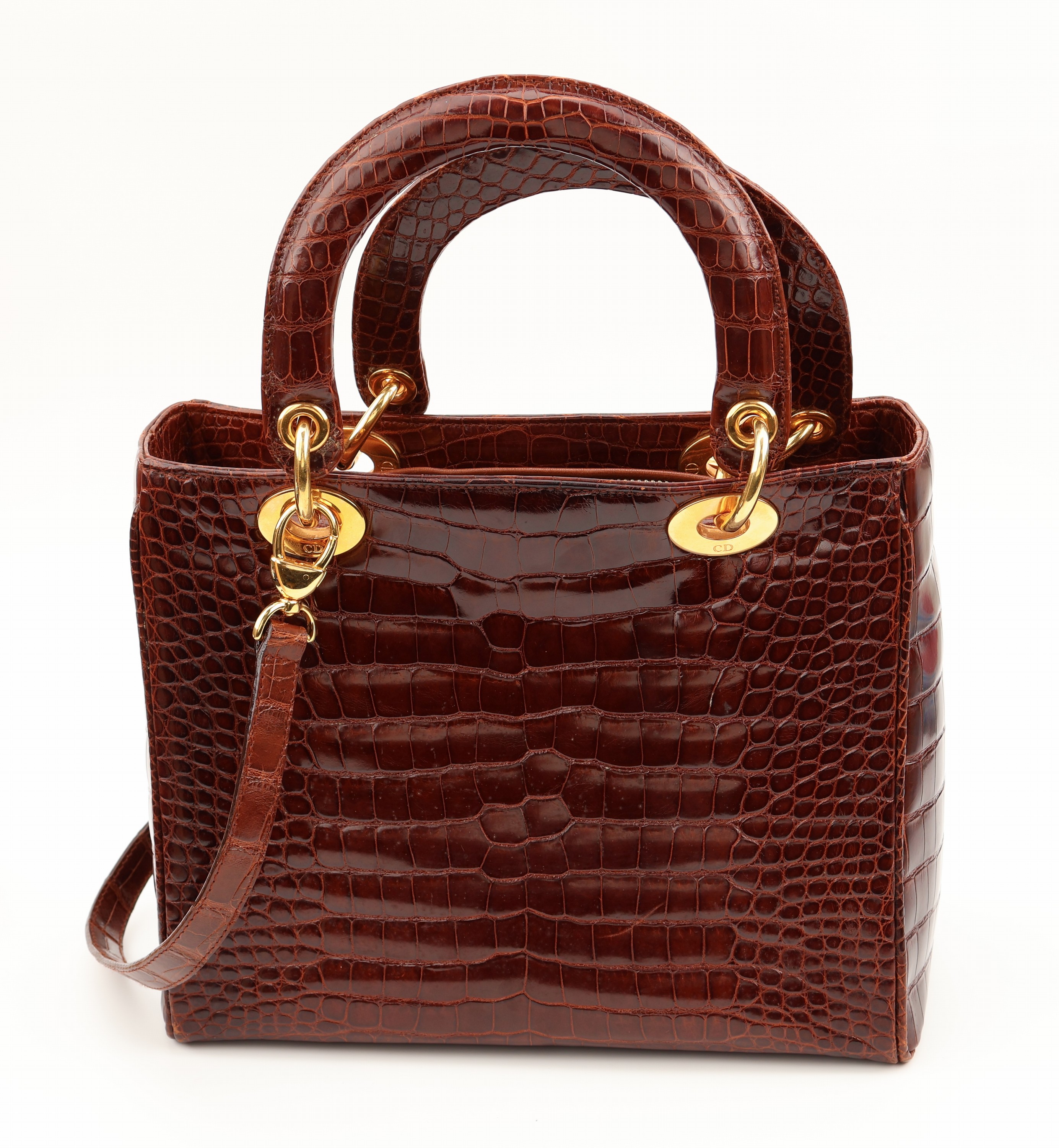 Detail a: CHRISTIAN DIOR Krokoledertasche, "Lady Dior Gold", 1994 designed von Gianfranco Ferre und im Folgejahr Prinzessin Diana angeboten, braunes ...