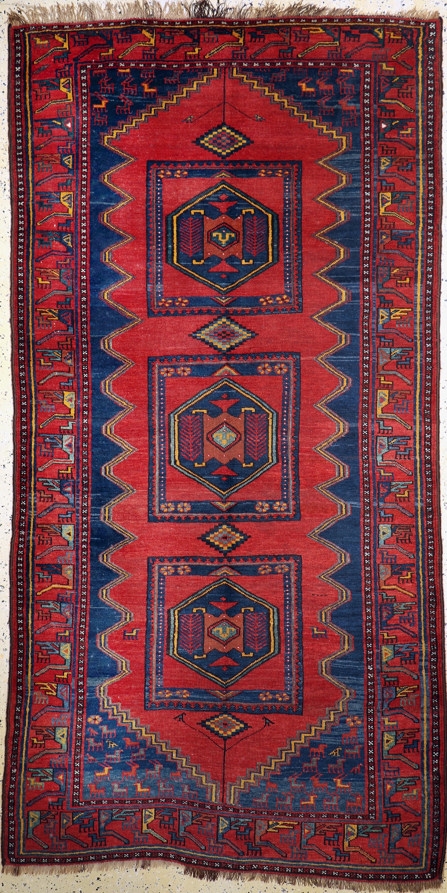Kazak antik, Kaukasus, um 1900, Wolle auf Wolle, ca. 290 x 145 cm, EHZ: 2-3