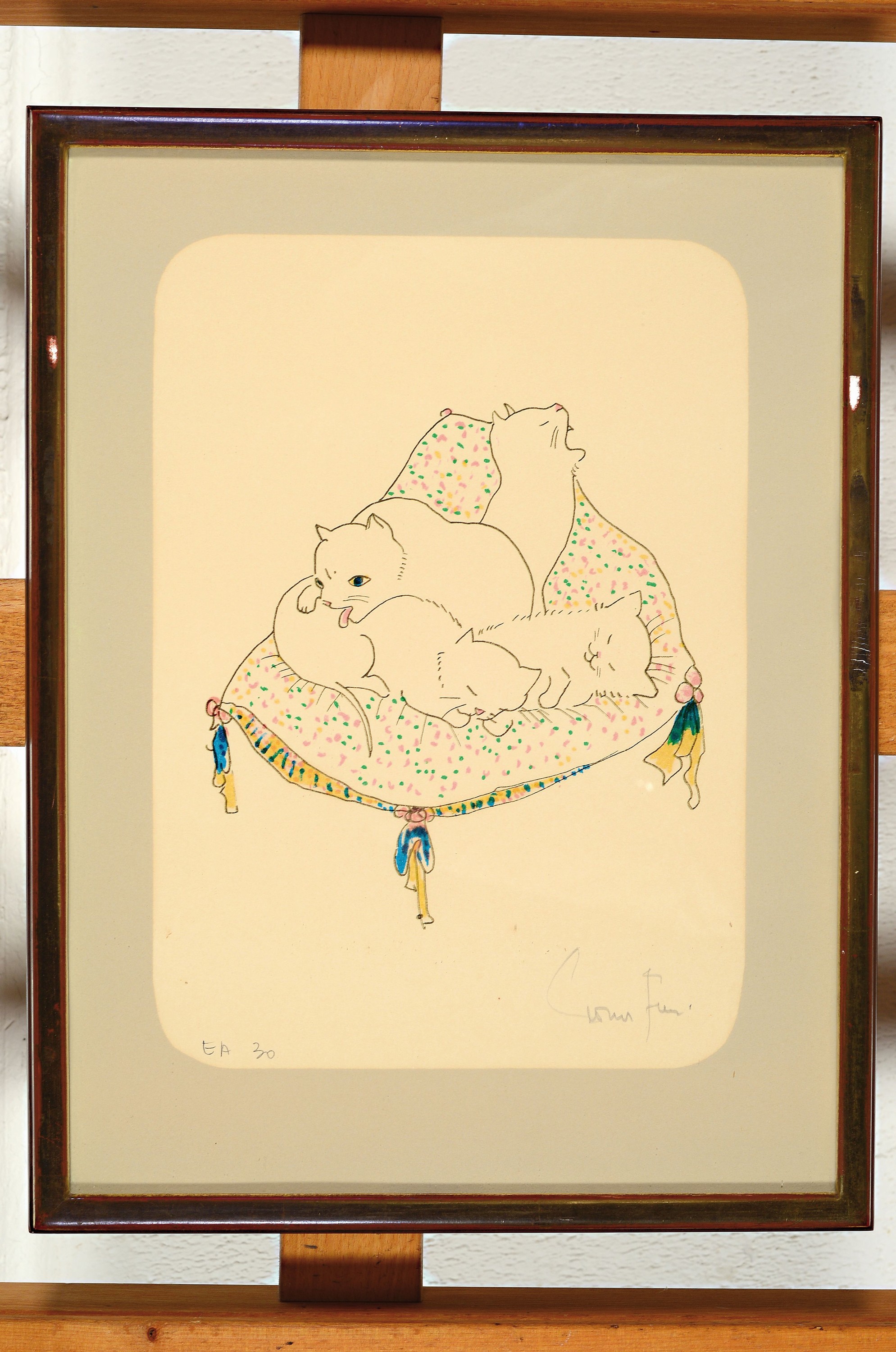 Detail k: Leonor Fini, Buenos Aires 1908 - Paris 1996 , zwei Farblithografien, vier Kätzchen auf einem Kissen liegend, handsigniert, num. EA 30, PP-Ausschnitt ...