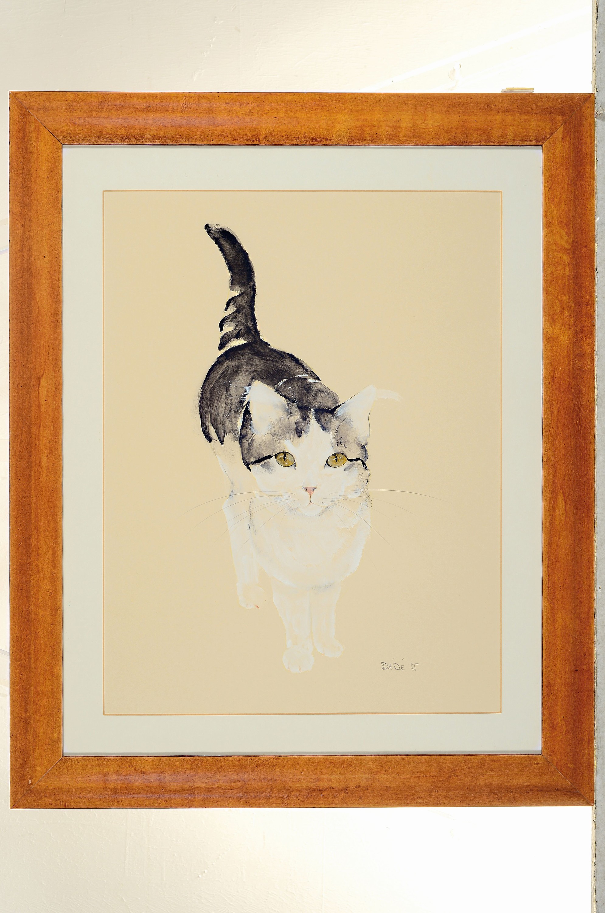 Detail k: Dédé (Moser-Castelli, Carmen Dedee) Bellinizona 1936, stehende Katze, Gouache, signiert, ca. 32 x 32 cm
