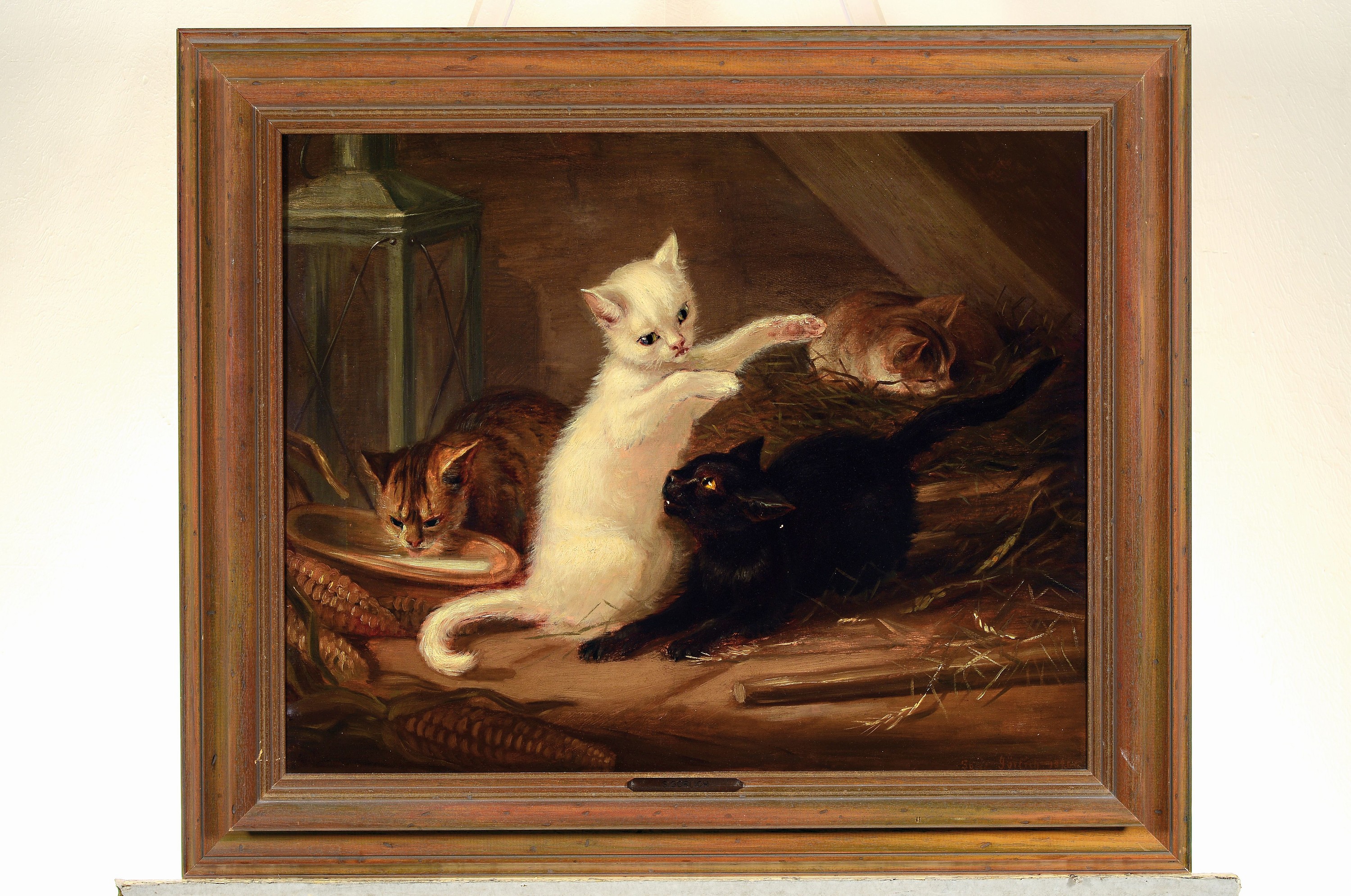 Detail k: Sofie Görlich, 1855 Brünn - 1893, Schwester der Maria Görlich, Malschule Josef Zeleny München, hier spielende Katzen, signiert und dat. 1878, ...