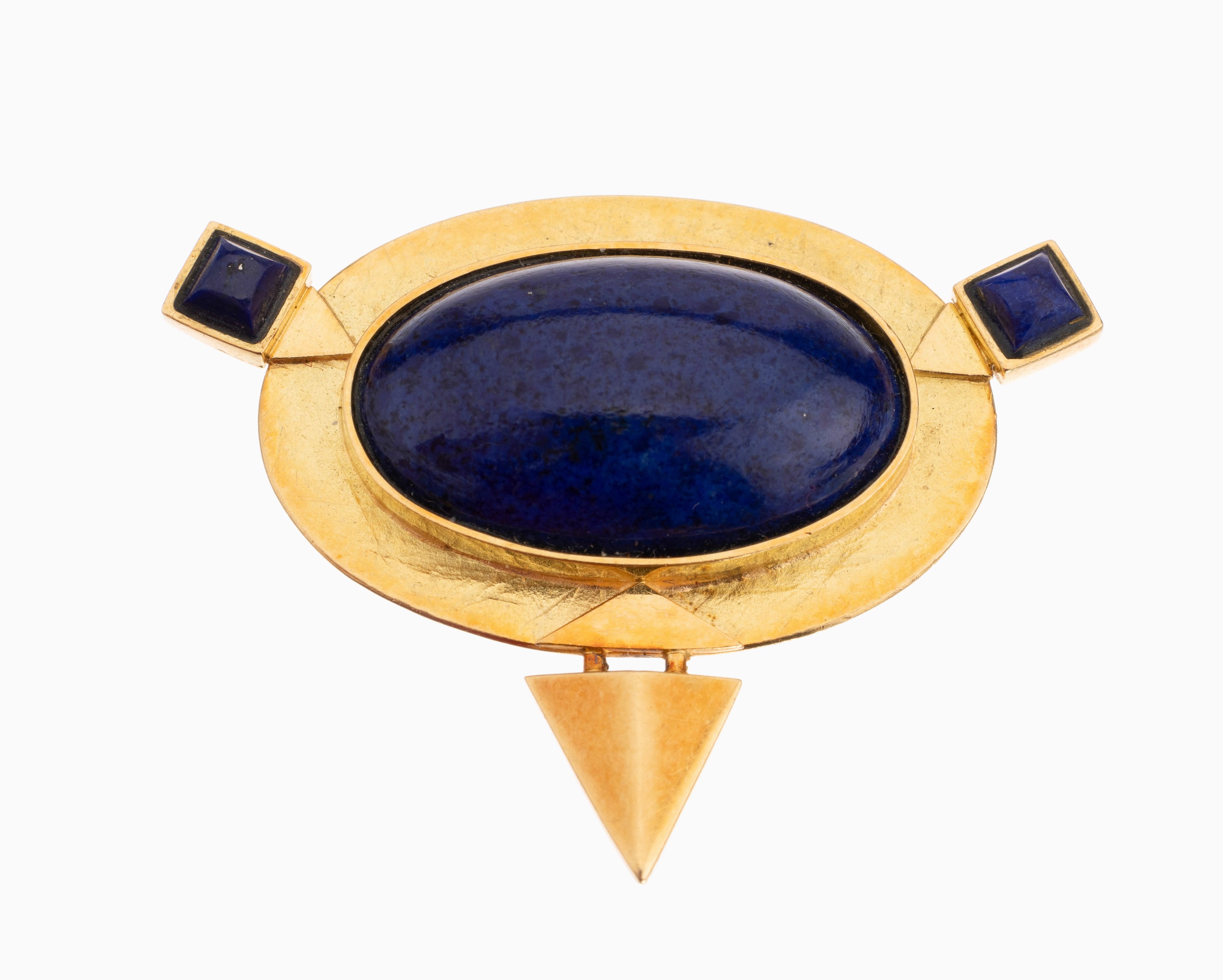 18 kt Gold Anhänger mit Lapislazuli, GG 750/000, 3 Lapislazulieinlagen von guter Farbe, strukturiert, total ca. 10.3 g, ca. 4.2 x 3.2 cm, ...