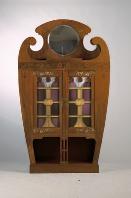 Image Seltene Jugendstil-Vitrine, wohl Breslau, um 1900, Mahagonifurnier, feine florale ...