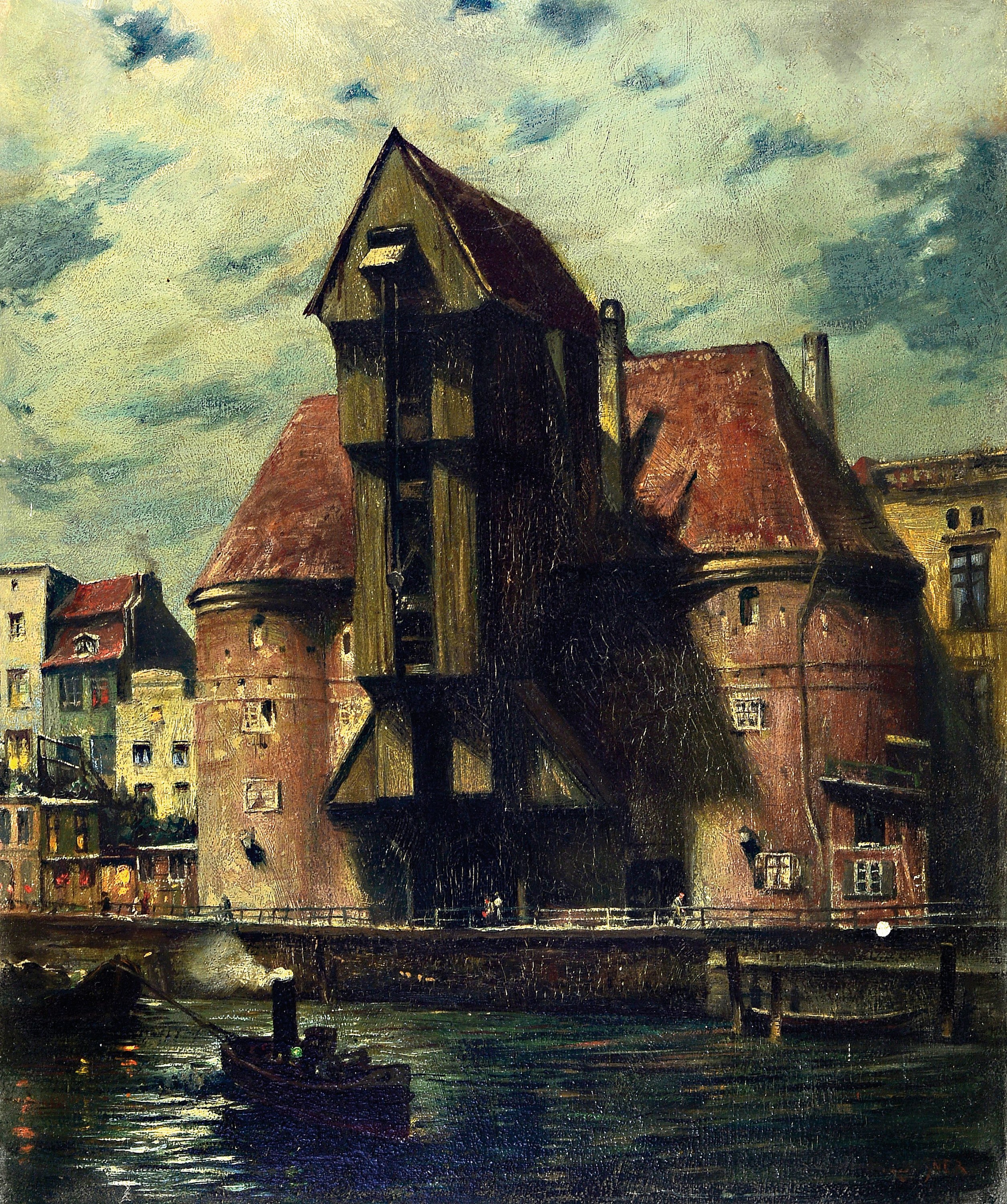 Hans Laasner, geb. 1864 Danzig - 1920, das Krahntor, Abendstimmung, Öl/Karton signiert, rückseitig bezeichnet, ca. 45 x 38cm, verschmutzt, Laasner ...