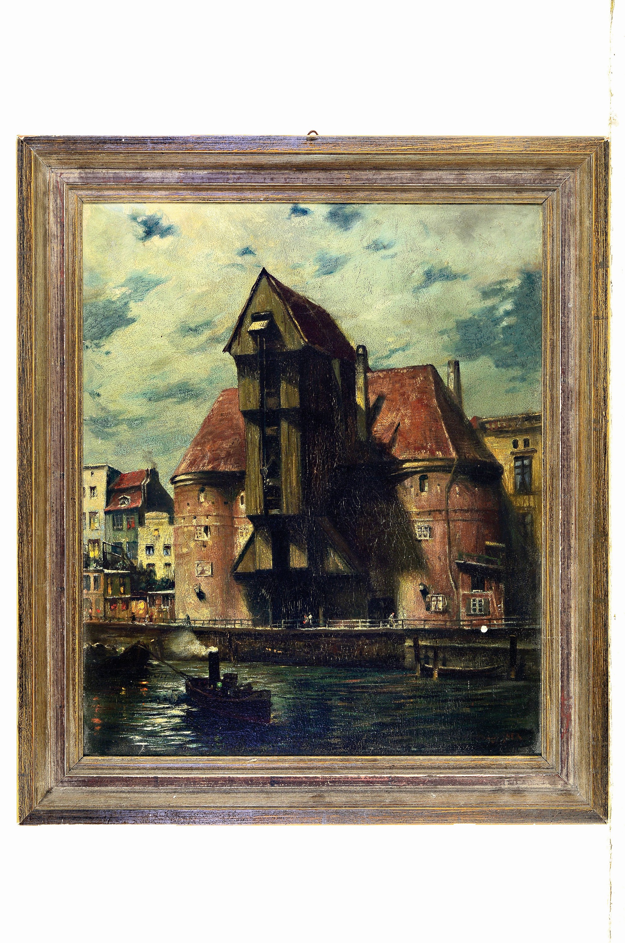 Detail k: Hans Laasner, geb. 1864 Danzig - 1920, das Krahntor, Abendstimmung, Öl/Karton signiert, rückseitig bezeichnet, ca. 45 x 38cm, verschmutzt, Laasner ...