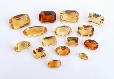 Image Lot loose bevelled citrines total 119.65 ct, in different shapes, sizes and colour shades ...