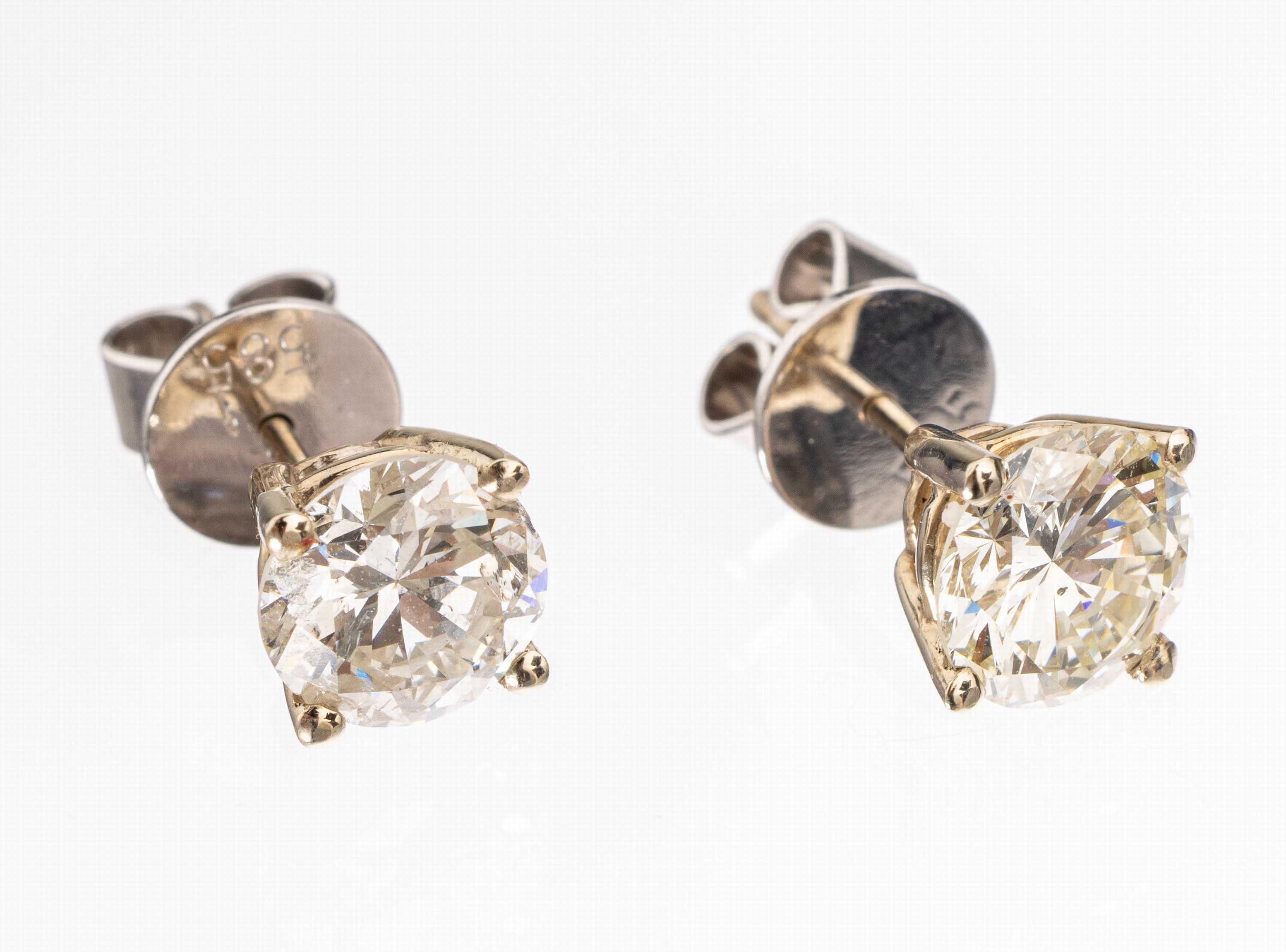 Paar 14 kt Gold Brillant-Ohrstecker, WG 585/000, 2 Brillanten zus. ca. 2.60 ct Weiß/si-p1