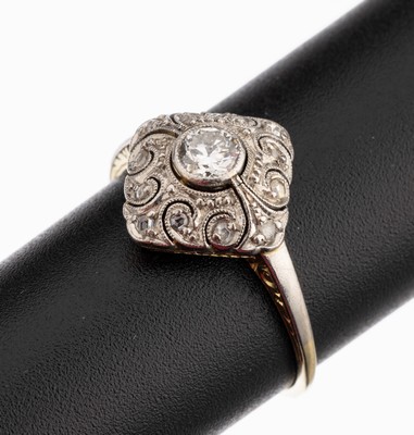 Image 14 kt Gold ART DECO Diamant-Ring, deutsch um 1910, GG 585/000, Ringkopf schauseitig ...