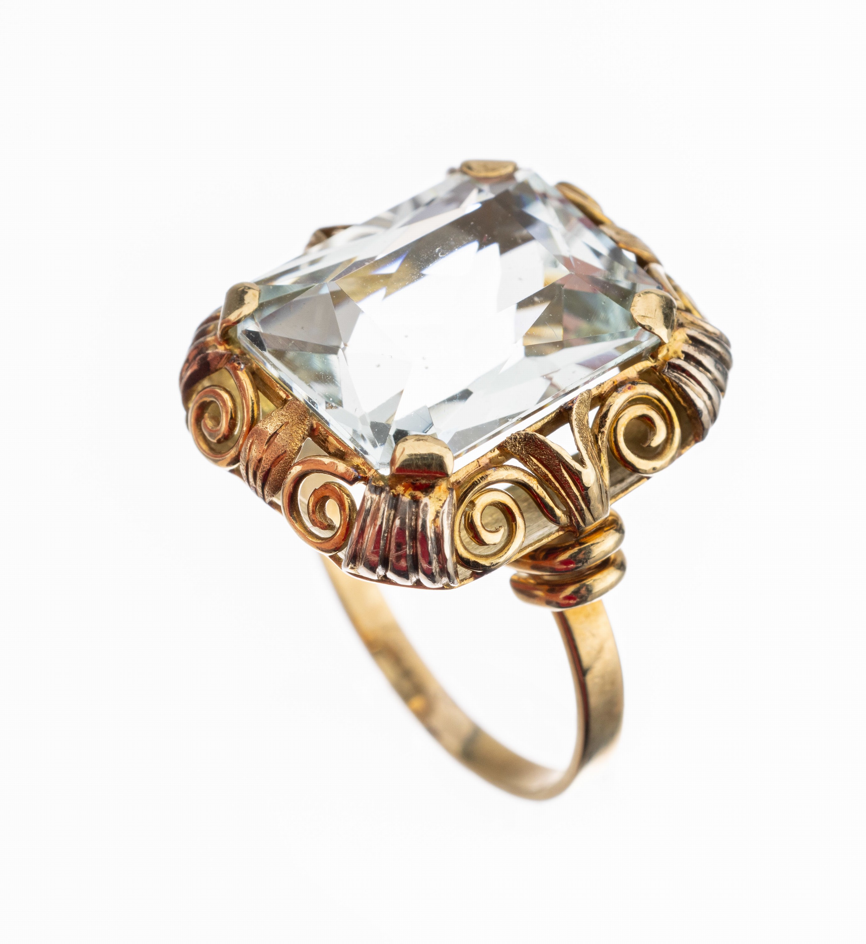 14 kt Gold Aquamarin-Ring, GG 585/000, facett. Aquamarin ca. 3.0 ct, RW 53, total ca. 5.1 g