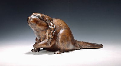 Image Gernot Rumpf, geb. 1941 Kaiserslautern, Bibertritsche, Bronze, signiert, ca. 22x41x19 cm