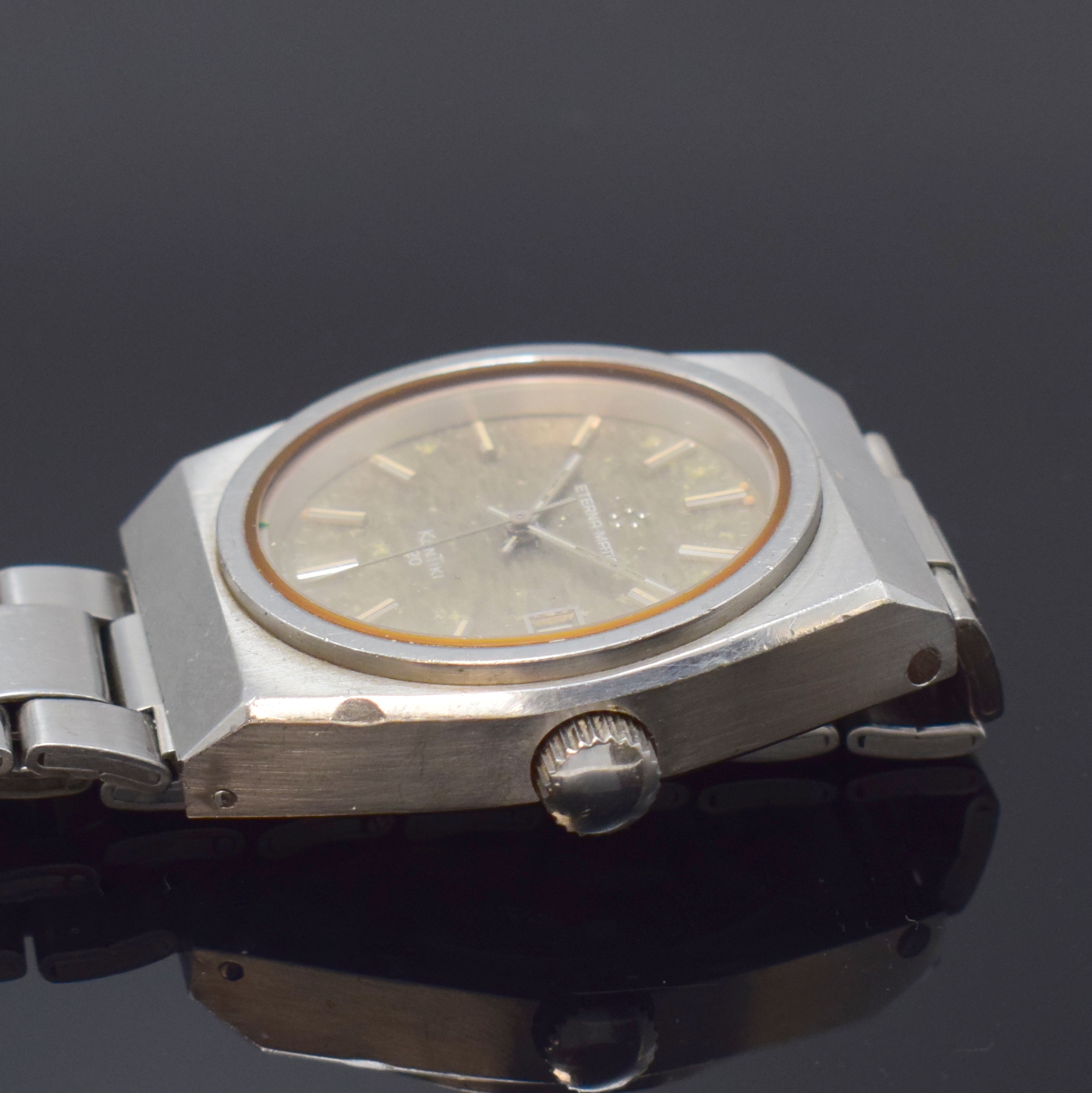Detail b: ETERNA-MATIC Kontiki 20 Herrenarmbanduhr in Stahl, Schweiz um 1970, Automatik, Boden verschr., neutr. Stahlband inkl. Faltschl. (zu rep.), ...