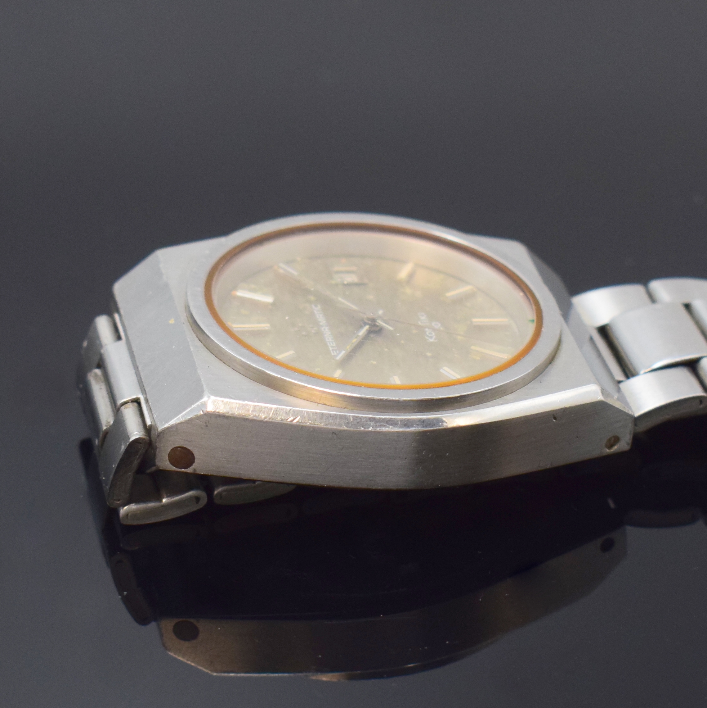 Detail c: ETERNA-MATIC Kontiki 20 Herrenarmbanduhr in Stahl, Schweiz um 1970, Automatik, Boden verschr., neutr. Stahlband inkl. Faltschl. (zu rep.), ...