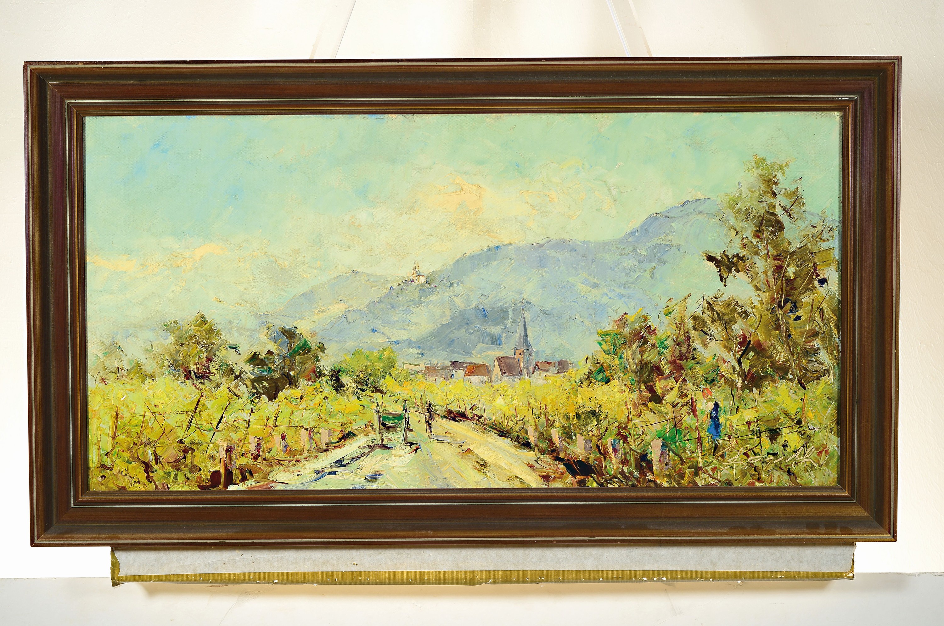 Detail k: Robert Lauth, 1896-1985 Ludwigshafen, Ansicht aus der Pfalz mit St. Anna Kapelle, Öl/Lwd, rechts unten sign., ca. 40x80cm, R. ca. 49x89cm