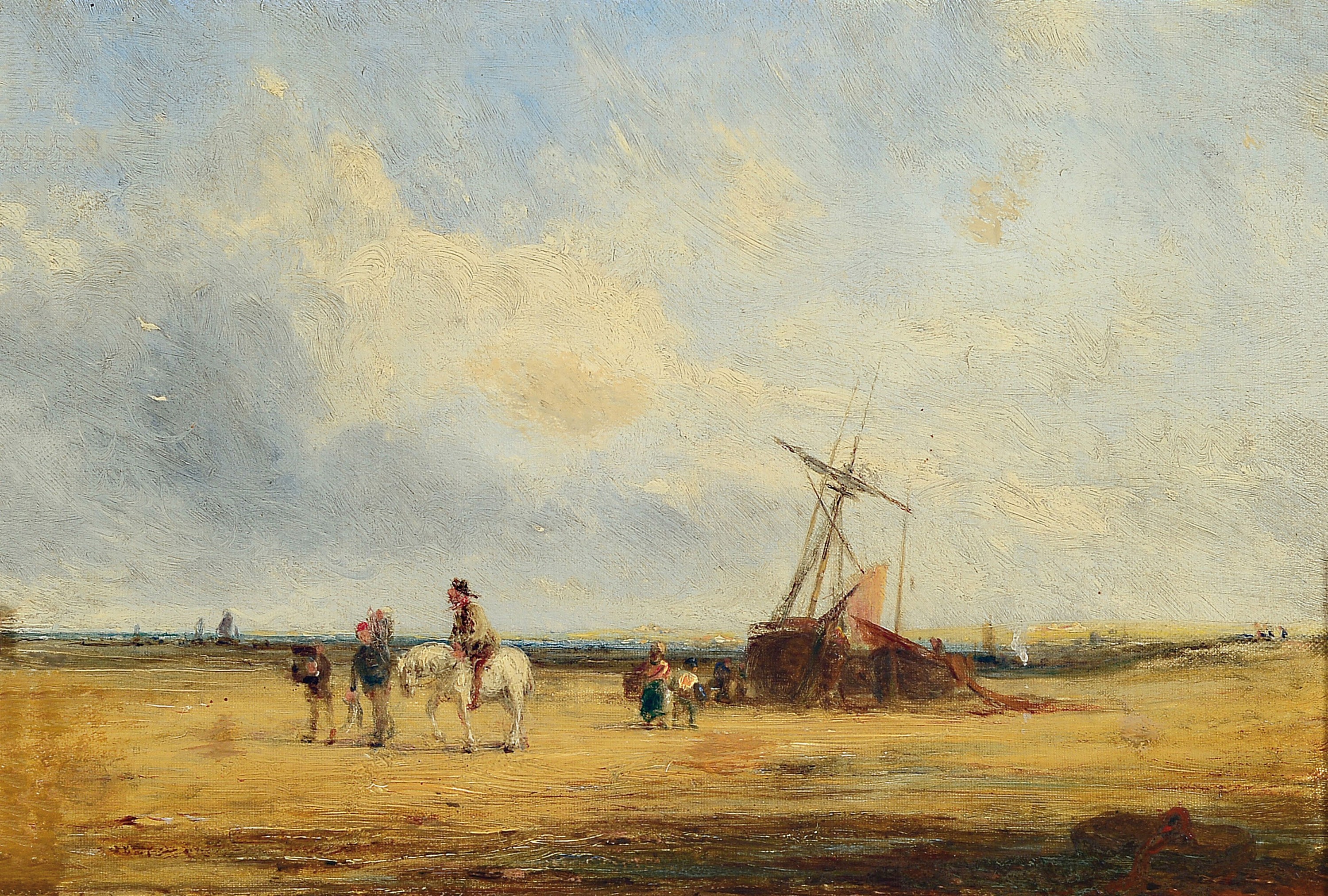 Sebastopol Samuel Holland, erw. um 1876-1911, Heimkehrendes Fischerboot am Strand, Öl/Lwd, li. u. sign., ca. 25x35cm, R. ca. 42x52cm