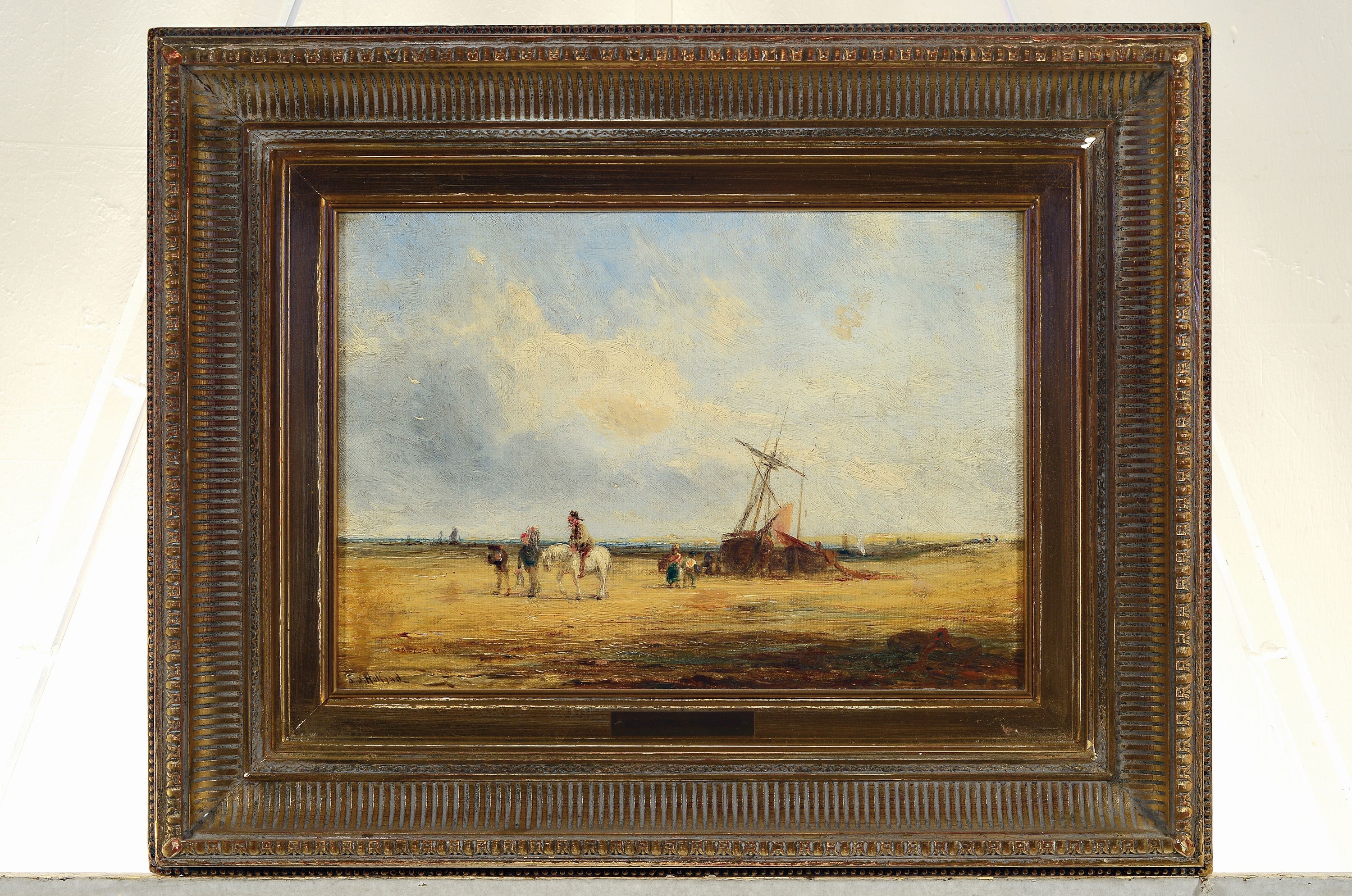 Detail k: Sebastopol Samuel Holland, erw. um 1876-1911, Heimkehrendes Fischerboot am Strand, Öl/Lwd, li. u. sign., ca. 25x35cm, R. ca. 42x52cm