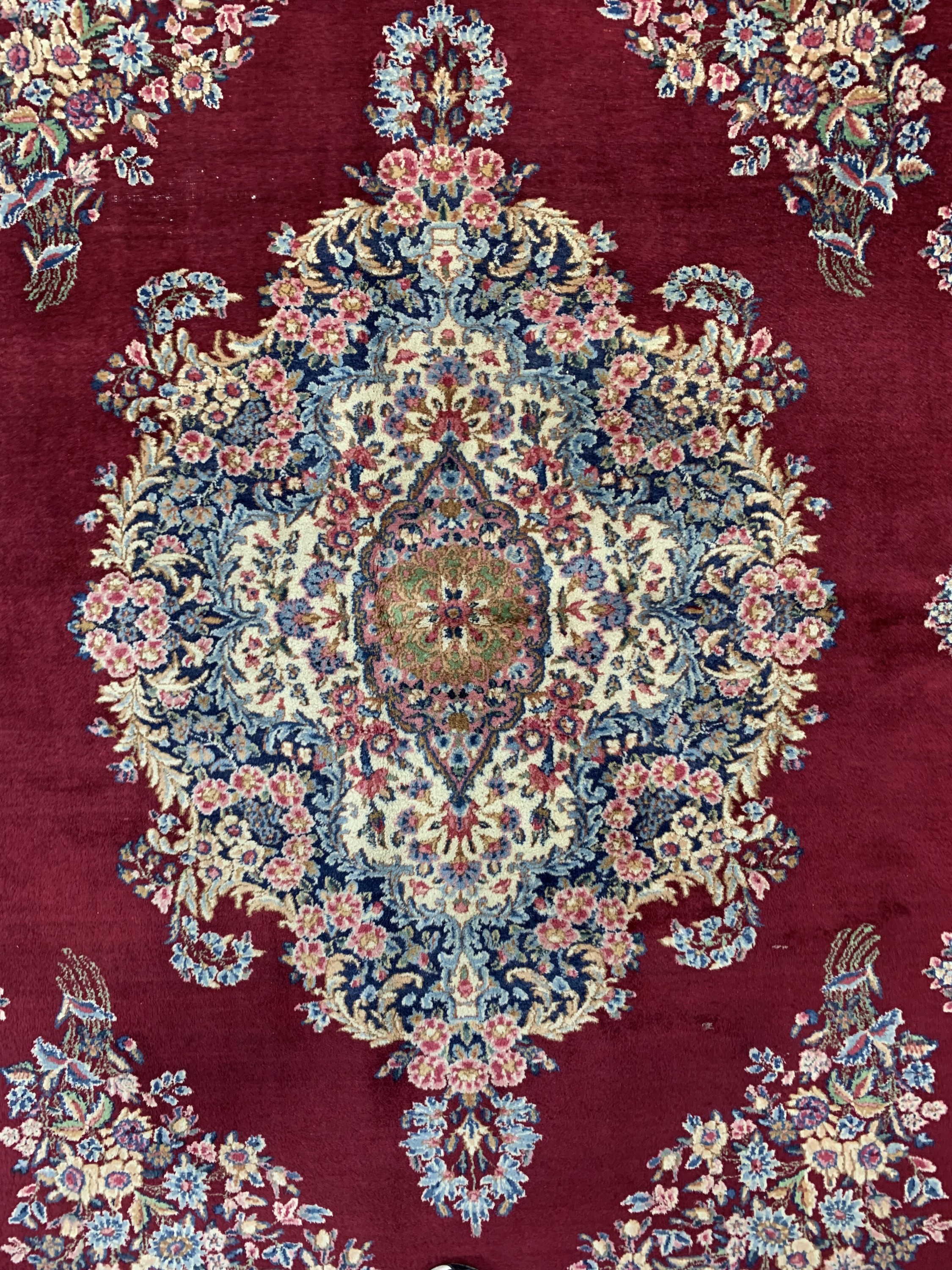 Detail c: Kerman"Laver"fein, Persien, Mitte 20.Jhd, Korkwolle auf Baumwolle, ca. 391 x 295 cm, EHZ: 2-3