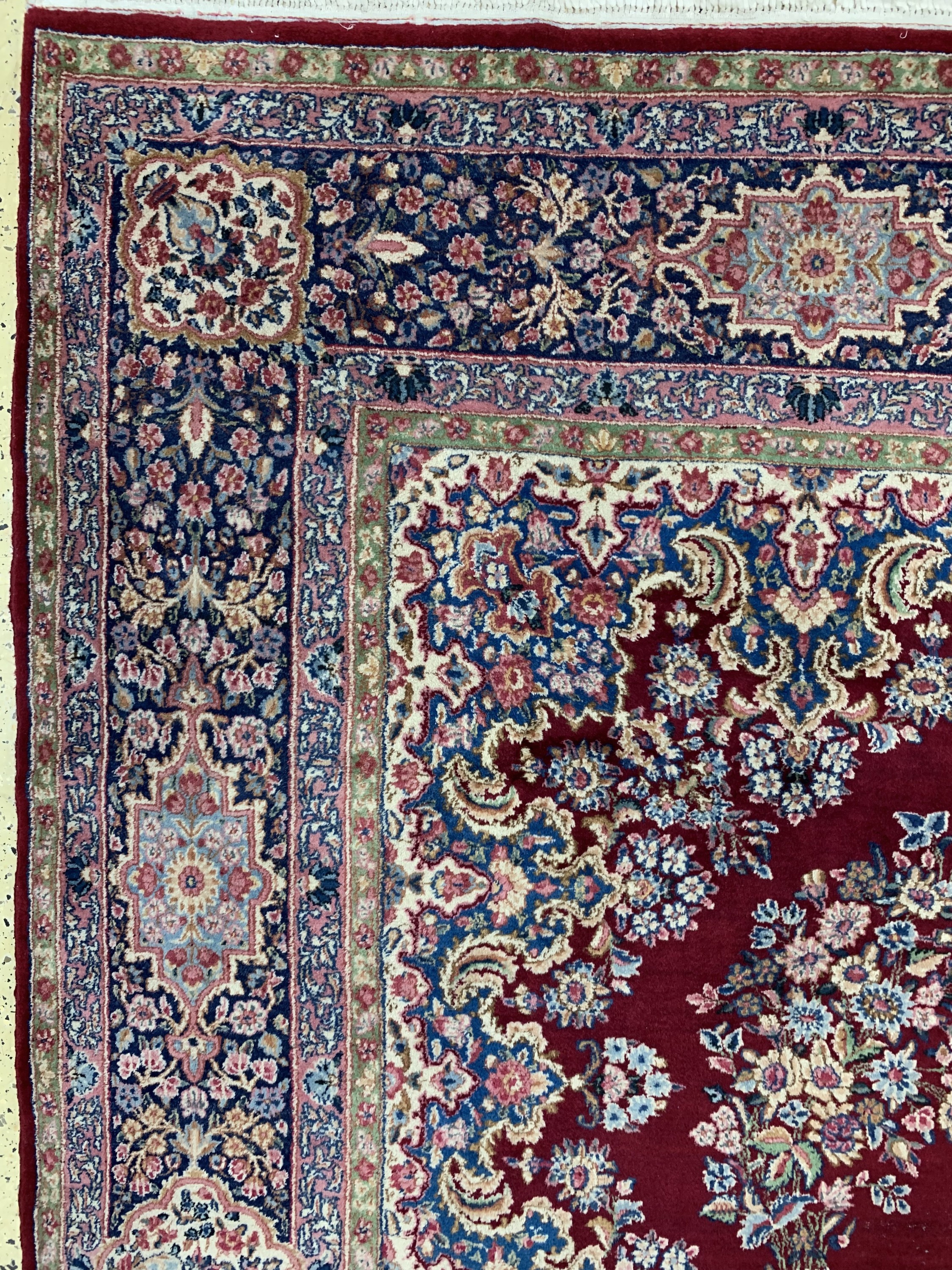 Detail e: Kerman"Laver"fein, Persien, Mitte 20.Jhd, Korkwolle auf Baumwolle, ca. 391 x 295 cm, EHZ: 2-3