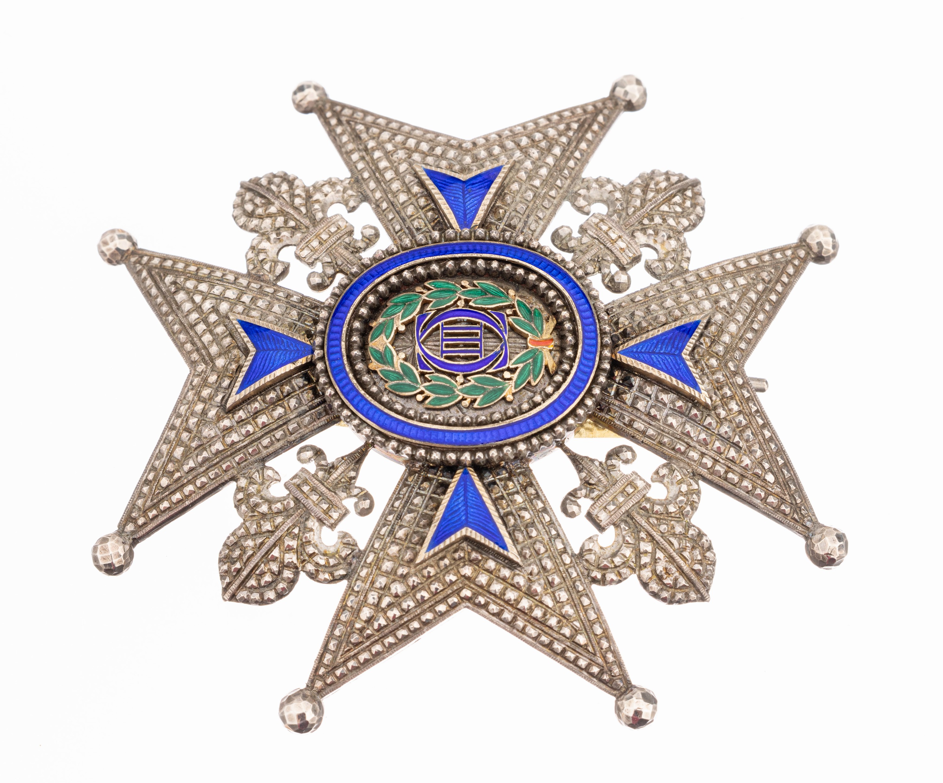 Orden Carlos III. seit 1771, Königlicher und sehr verdienstvoller Spanischer Orden Karls III., Bruststern zum Kommandeurkreuz 1. Klasse, Silber, ...