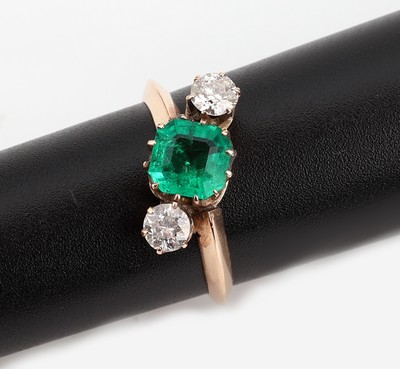 Image 14 kt gold Art Nouveau emerald diamond ring , approx. 1900s, Colombian emerald approx. ...