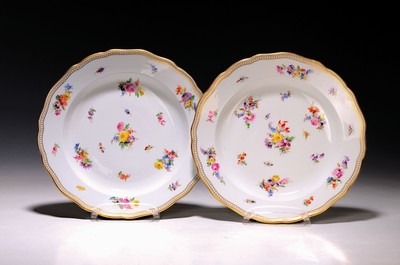 Image Paar Teller, Meissen, um 1880, Porzellan, Blumengebinde mit goldenen Blättern, ...