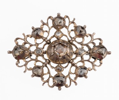 Image Diamond brooch, approx. 1780-1800s , silver gilt floral design, fret work, diamond roses ...