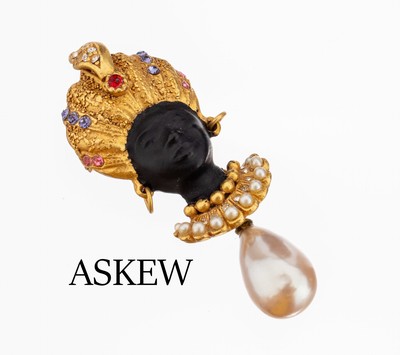 Image Costume jewellery-brooch , signed Askew London, metal gilt, colourless and colorful ...