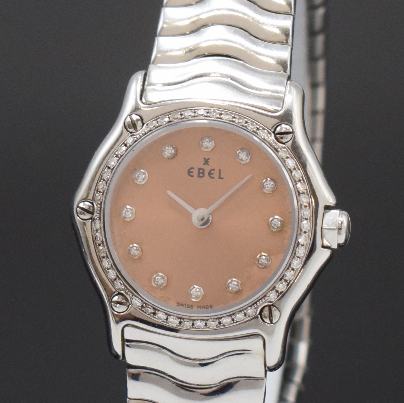 Detail a: EBEL Damenarmbanduhr Classic Sport Lady mit Diamantbesatz Referenz 9157112, Schweiz um 1990, Edelstahlgeh. inkl. Wellengliederband m. Faltschl., ...