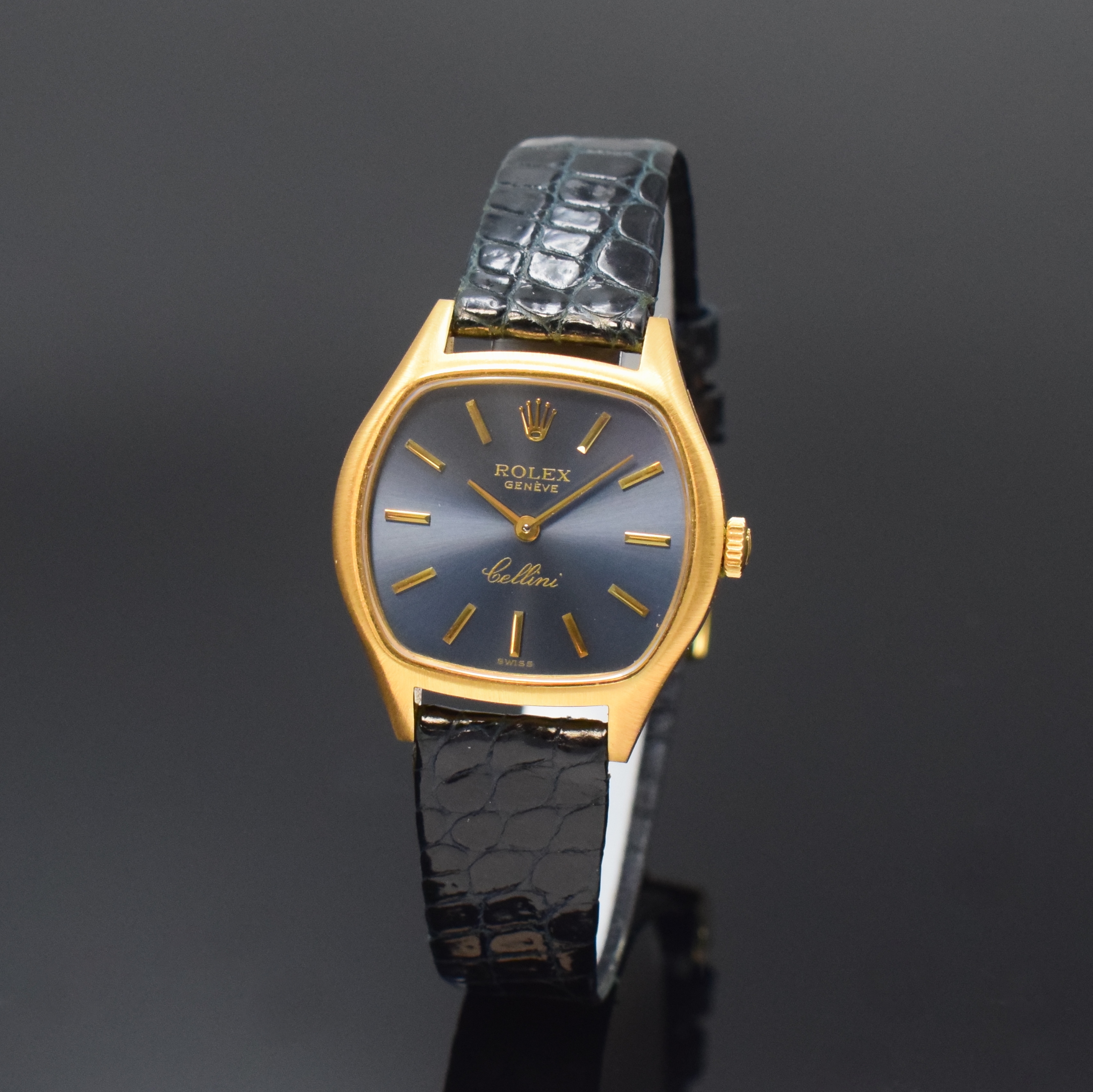 ROLEX Cellini Damenarmbanduhr in GG 750/000 Referenz 3801, Handaufzug, Schweiz 1970er Jahre, 2-teil. Geh. inkl. orig. Lederband m. verg. orig. ...
