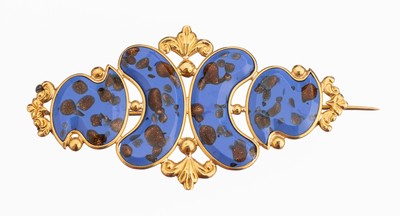 Image 14 kt gold gold flow brooch , approx. 1880/90, YG 585/000, unusual inlay, baroque ...