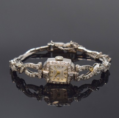 Image LUXOR / ENICAR platinum Art Deco wristwatch ith diamonds, Switzerland around 1930, manual ...